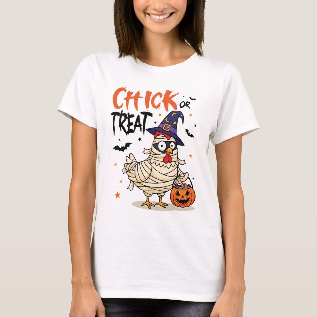 Camiseta Chick or Treat - Halloween Mummy Chicken (Frente)