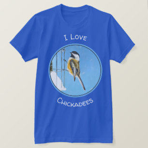 Camiseta Chickadee na pintura do alimentador - arte