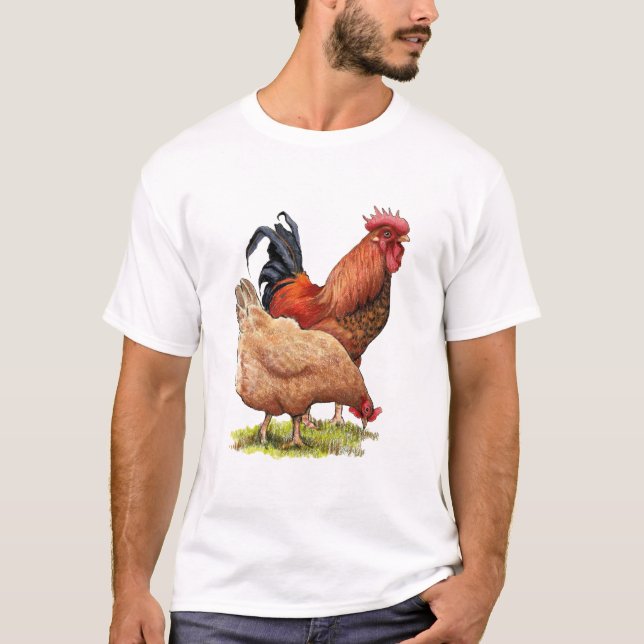 Camiseta Chicken And Rooster Art, Poultry, Farm Animals (Frente)