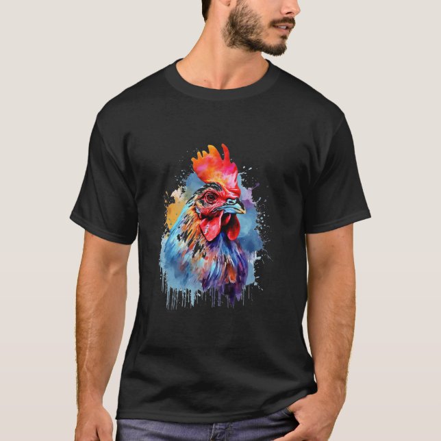 Camiseta Chicken Animal Abstrato Zoo Retrato Colorido (Frente)