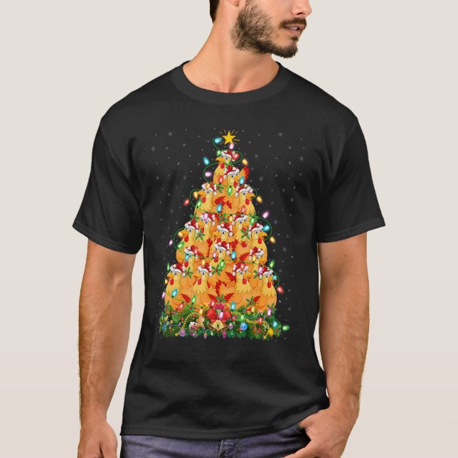 Camiseta Chicken Bird  Xmas Lights Santa Chicken Christmas  (Frente)