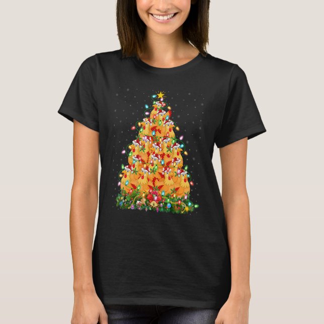 Camiseta Chicken Bird  Xmas Lights Santa Chicken Christmas  (Frente)