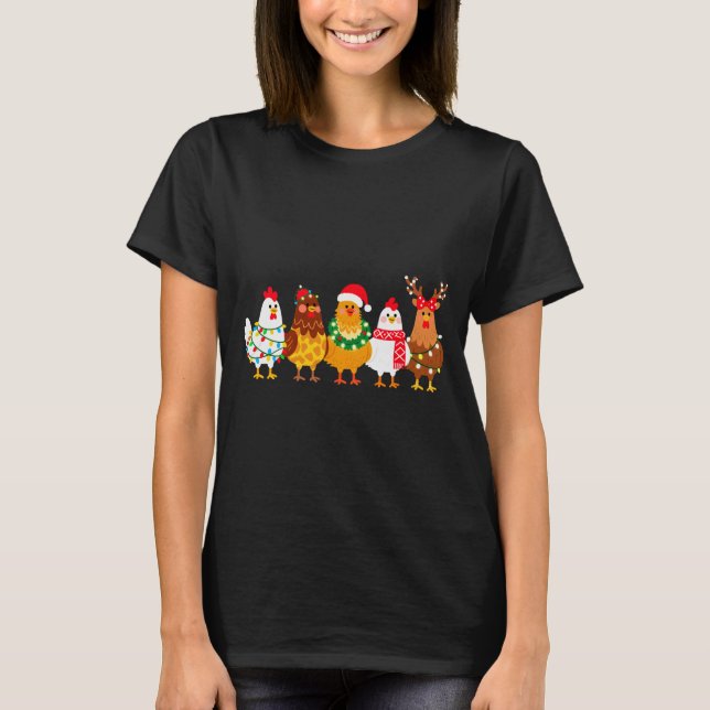 Camiseta Chicken Christmas Lights Farm-girl Animal Lover Ro (Frente)