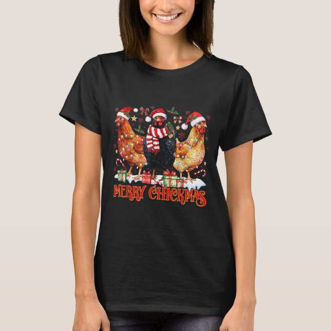 Camiseta Chicken Christmas Merry Chickmas Santa Claus Hat F (Frente)