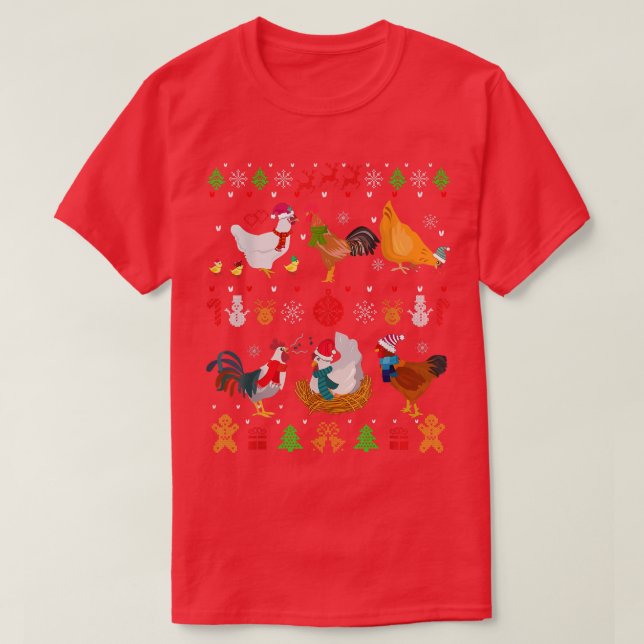 Camiseta Chicken Collection Christmas Sweater Santa Chicken (Frente do Design)
