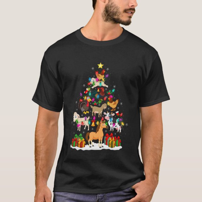 Camiseta Chicken Cow Farm Animal Farmer Christmas Tree Funn (Frente)