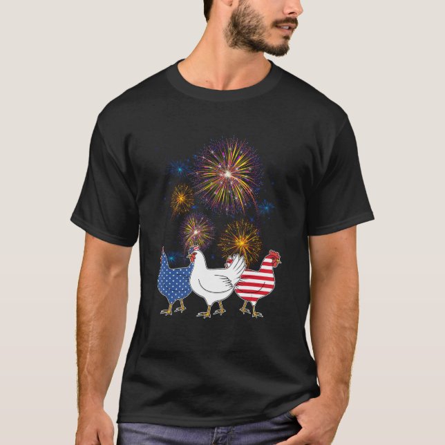 Camiseta Chicken Fireworks Independence 4th Of July Day Pat (Frente)