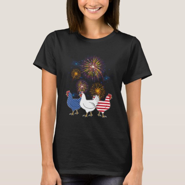 Camiseta Chicken Fireworks Independence 4th Of July Day Pat (Frente)
