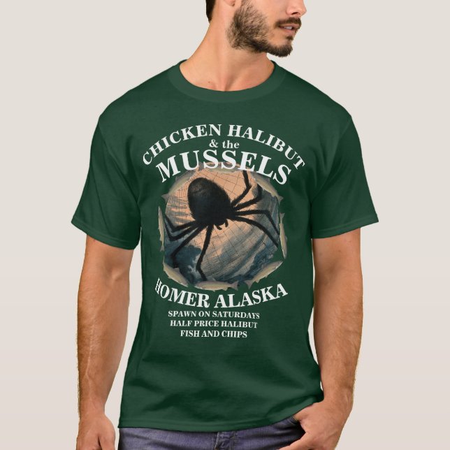 CAMISETA CHICKEN HALBUT E O HOMER ALASKA AK (Frente)