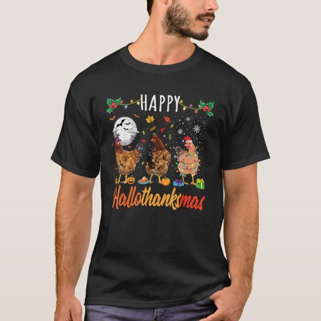 Camiseta Chicken HalloThanksMas Halloween Autumn Christmas  (Frente)