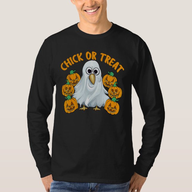 Camiseta Chicken Halloween Trick Or Treat Chicken Farmer Ro (Frente)