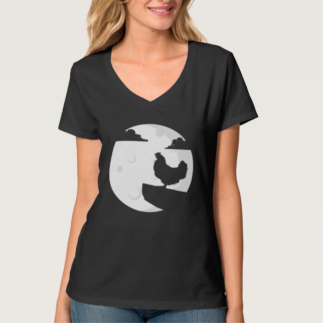 Camiseta Chicken Howling Moon  Animal Silhouette Women Boys (Frente)