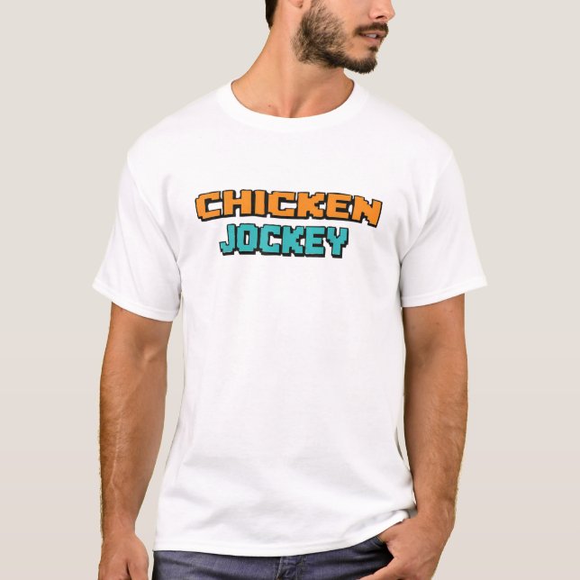 Camiseta Chicken Jockey Zombie Pixel Art Zombie Gamer Engra (Frente)