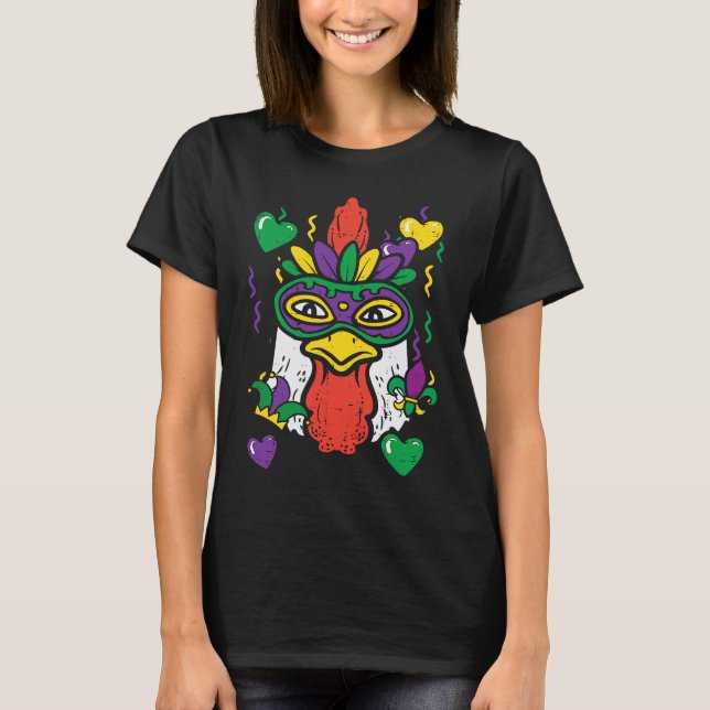 Camiseta Chicken Mardi Gras Mask  Farm Outfit Men Women Kid (Frente)