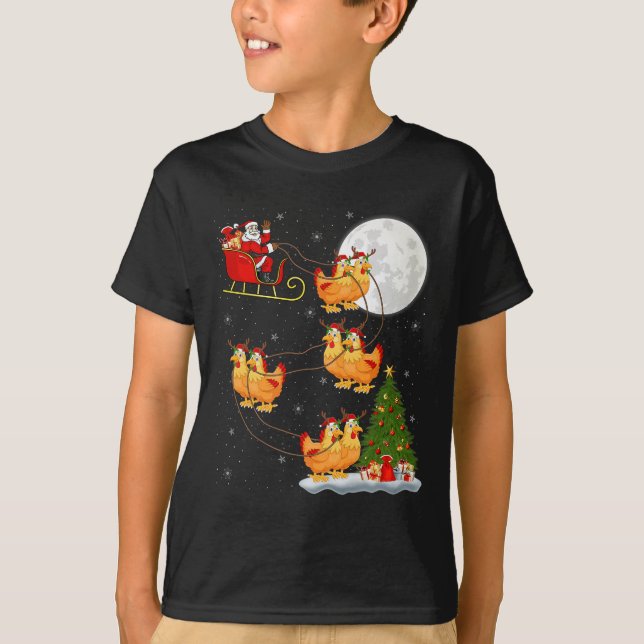 Camiseta Chicken Santa Sleigh Flying Funny Magical Christma (Frente)