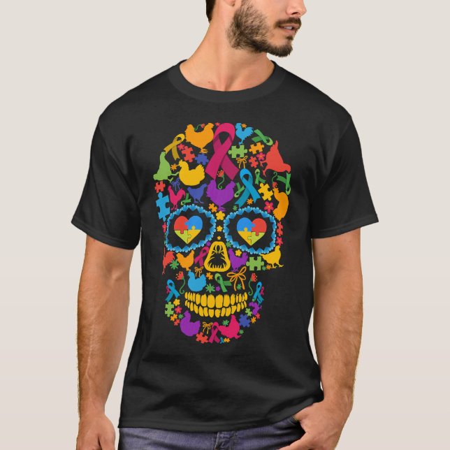 Camiseta Chicken Skull Autism Awareness   (Frente)