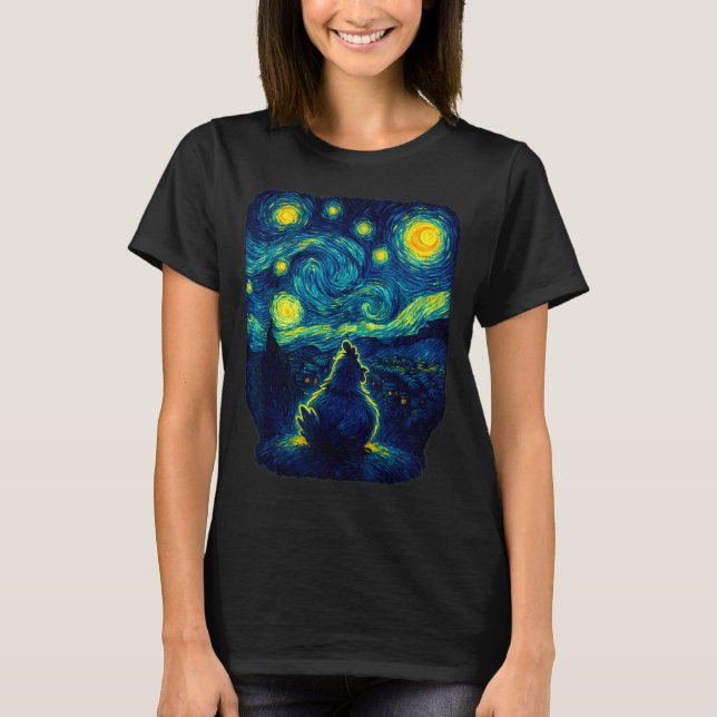 Camiseta Chicken Starry Funny Night Van Gogh Farm Lover Gir (Frente)