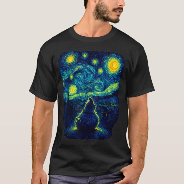 Camiseta Chicken Starry Funny Night Van Gogh Farm Lover Gir (Frente)