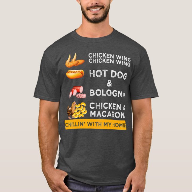 Camiseta Chicken Wing Chicken Wing Hotdog e Bologna (Frente)