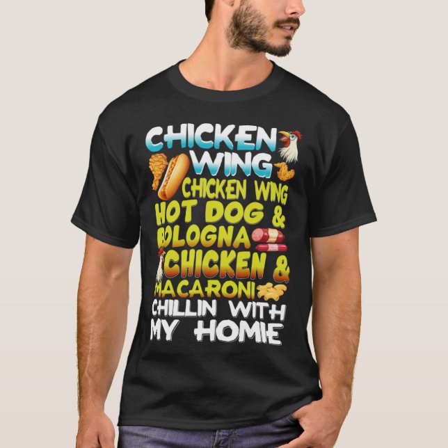 Camiseta Chicken Wings Chicken Wings Hot Dog & Bologna Chic (Frente)