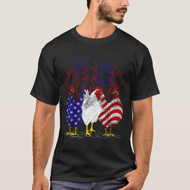 Camiseta Chickens American Flag Patriotic Farmer 4Th Of Jul (Frente)