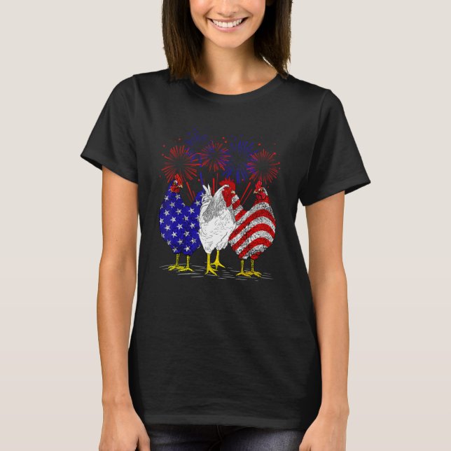 Camiseta Chickens American Flag Patriotic Farmer Funny 4th  (Frente)