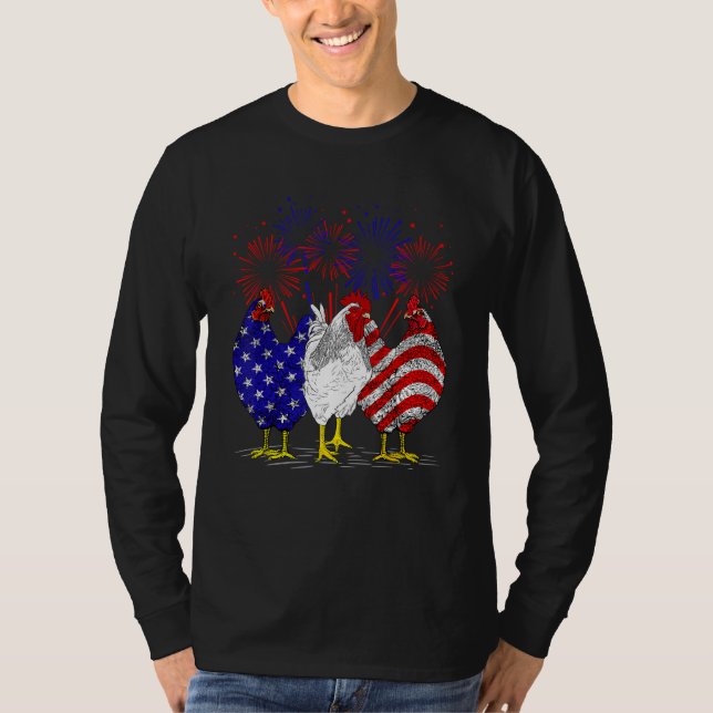 Camiseta Chickens American Flag Patriotic Farmer Funny 4th  (Frente)