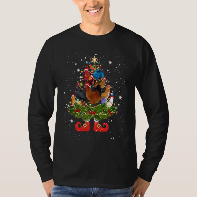 Camiseta Chickens Christmas Tree Lights Cute Santa Hat (Frente)