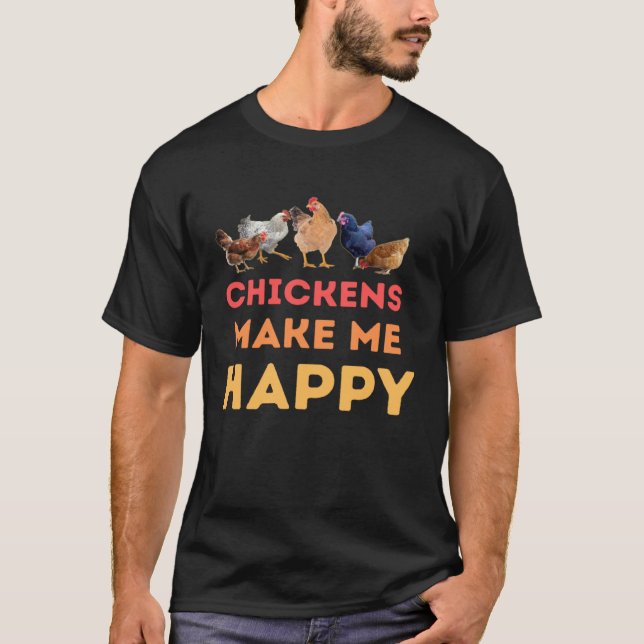 Camiseta Chickens Make Me Happy Cute   Graphic Hen (Frente)