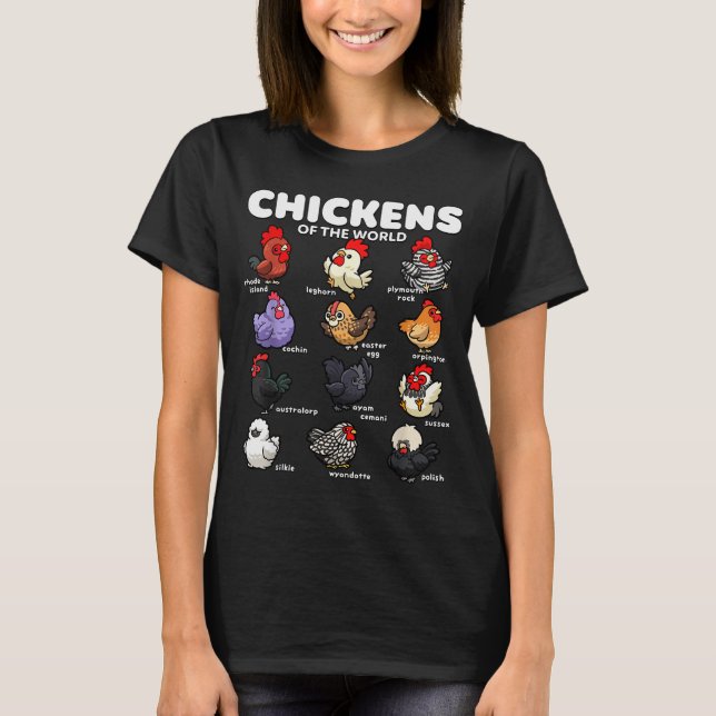 Camiseta Chickens Of The World Funny Cartoon Chicken Breeds (Frente)
