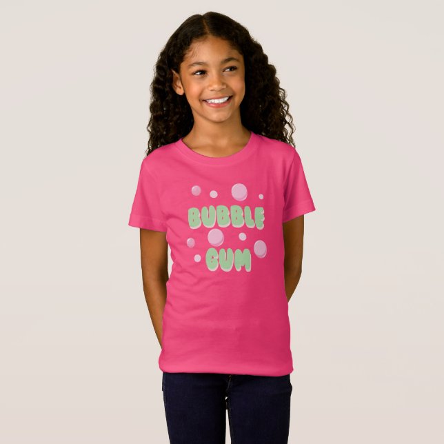 Camiseta Chiclete Retro Hortelã e Tipografia Rosa (Frente Completa)