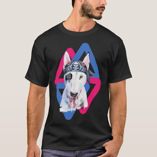 Camiseta Chien Bull Terrier Hipster Dans Un Pince Nez Doré (Frente)