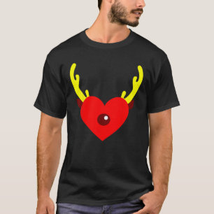Camiseta Chifre de Coração de Renas Coração Festa de Natal