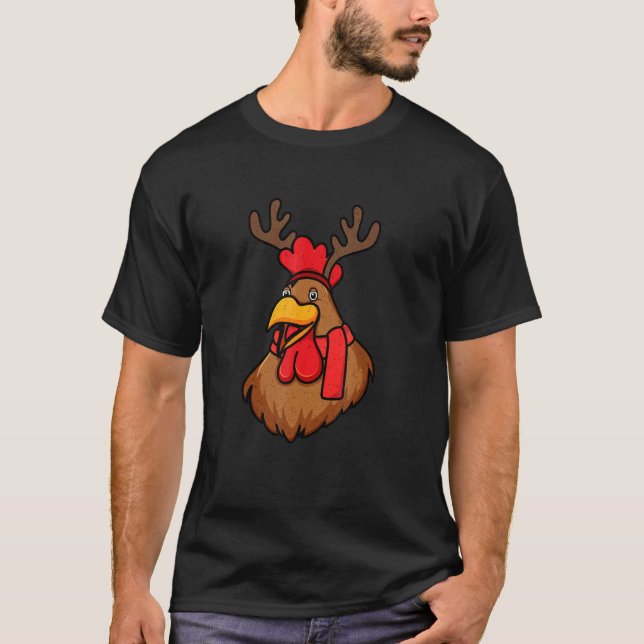 Camiseta Chifre de Rena de Natal de Frango Natal (Frente)