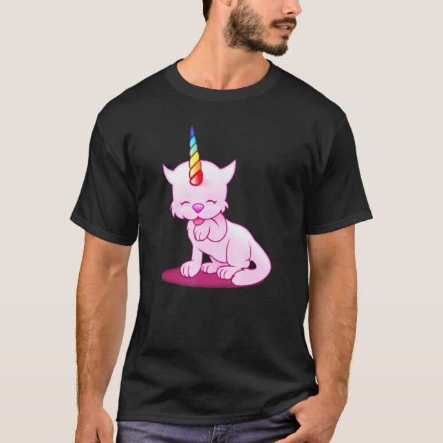 Camiseta Chifre de Unicórnio Arco-íris Kittycorn Fofo Catic (Frente)