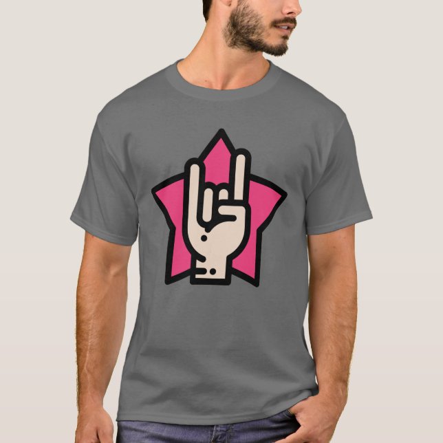 Camiseta Chifres de Metal Pesado em Estrela Rosa (Frente)
