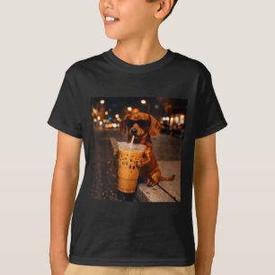 Camiseta Chihua dachshund engraçado bebendo café gelado ama