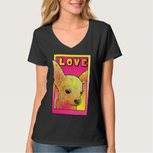 Camiseta Chihuahua Ama Arte Pop Amarela Rosa E Rosa