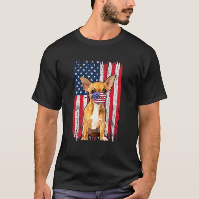 Camiseta Chihuahua American Flag Dog Veste Face A 4ª Máscar (Frente)