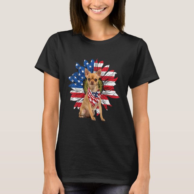 Camiseta Chihuahua American Flag Sunflower Dog Lovers 4th O (Frente)