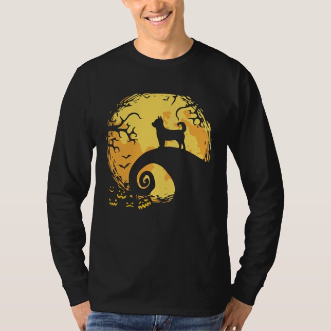 Camiseta Chihuahua and Moon Silhouette Dog  Halloween (Frente)