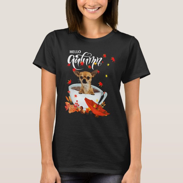 Camiseta Chihuahua Autumn Dog And Coffee Fall Thanksgiving  (Frente)