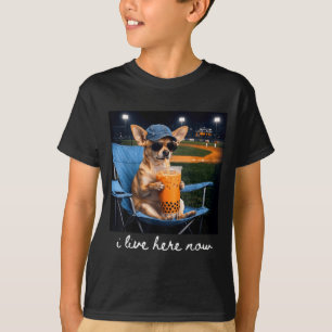 Camiseta Chihuahua bebe café gelado campo de beisebol ao vi
