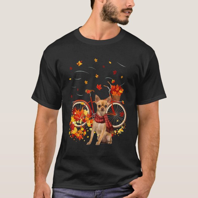 Camiseta Chihuahua Bike Autumn Dog Leaf Fall  Fall Y'all (Frente)