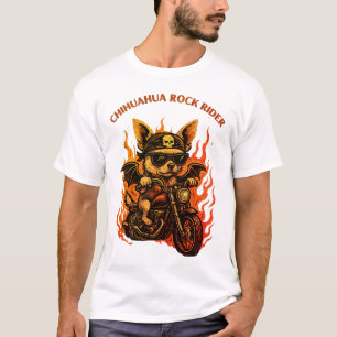 Camiseta Chihuahua Biker Cão em Moto com Chamas
