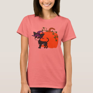Camiseta Chihuahua branca & preta com abóbora do Dia das