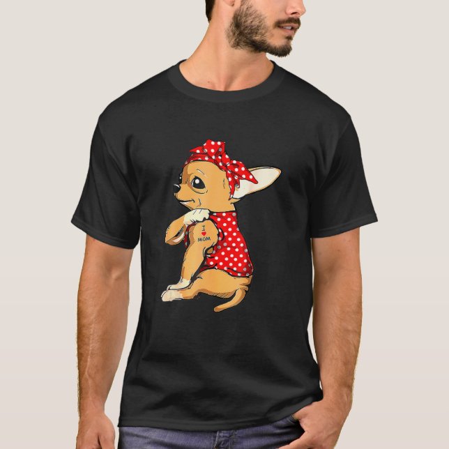 Camiseta Chihuahua Cachorro Mãe Bandana Cute Eu Amo Mamãe T (Frente)