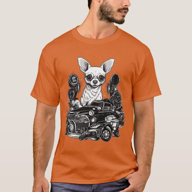 Camiseta Chihuahua Car Mechanic Automotive Vehicle Dog retr (Frente)