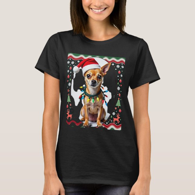 Camiseta Chihuahua Christmas Santa Ugly Sweater Dog Lover X (Frente)