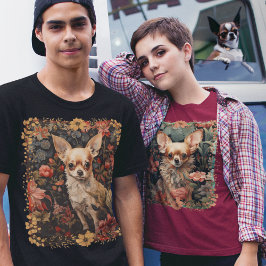 Camiseta Chihuahua com Flores no Estilo de William Morris